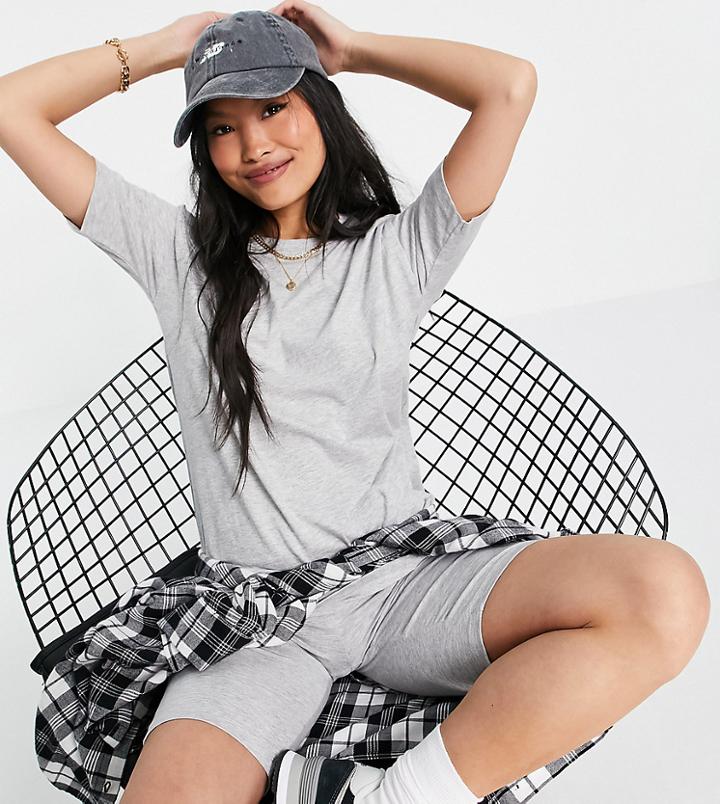 Threadbare Petite Legging Shorts And Oversized T-shirt Set In Gray Heather-grey
