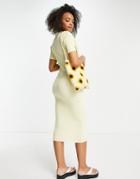 Lola May Knitted Midi Dress With Collar In Lemon-yellow