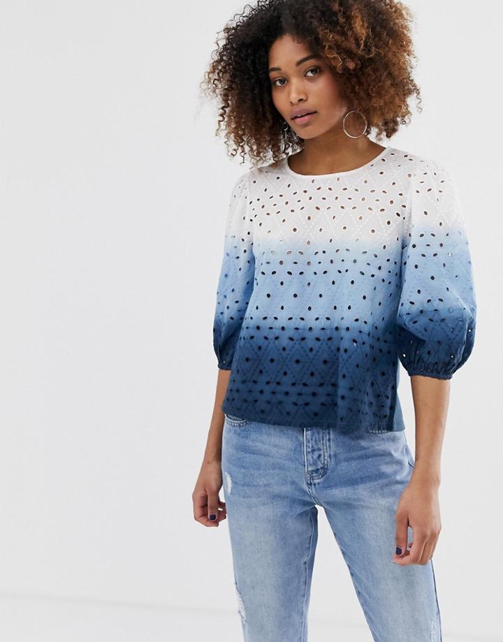 Stradivarius Tie Dye Broderie Blouse In Multi - Multi