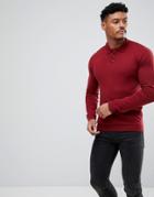 Asos Design Muscle Fit Knitted Polo In Burgundy - Red