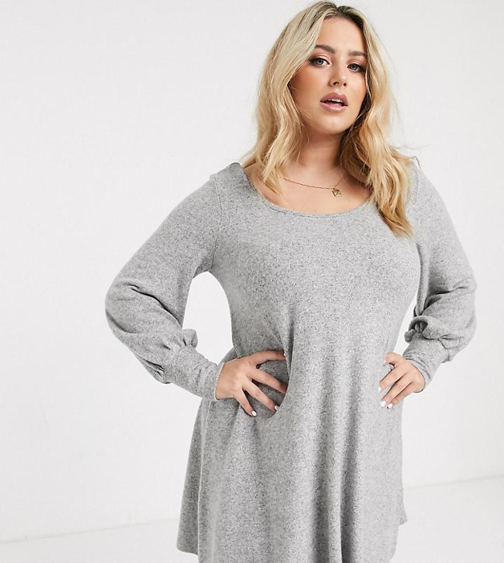 Asos Design Curve Super Soft Mini Smock Dress In Gray