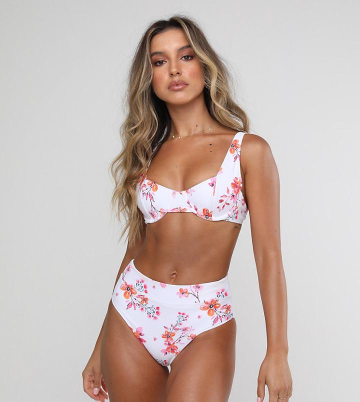 Kulani Kinis Underwire Bikini Top In White Floral Print-multi