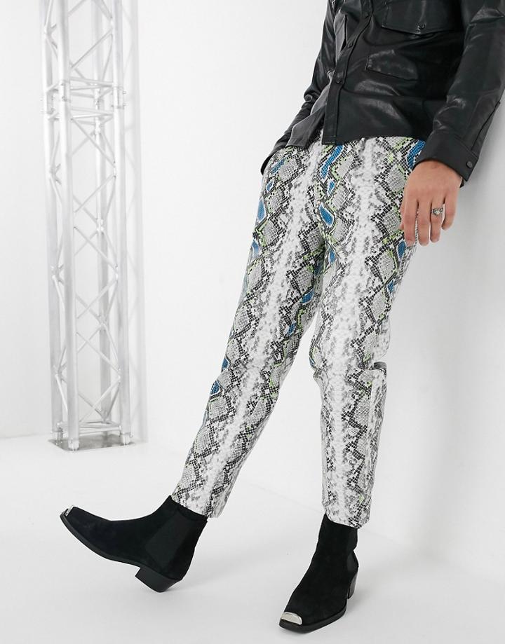Asos Edition Tapered Pants In Snakeskin Jacquard-gray