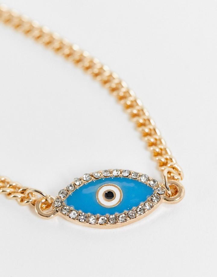 Asos Design Pack Of 2 Anklets With Eye Charm In Gold Tone