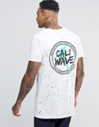 Asos Longline T-shirt With Splatter And Cali Wave Back Print In White - White