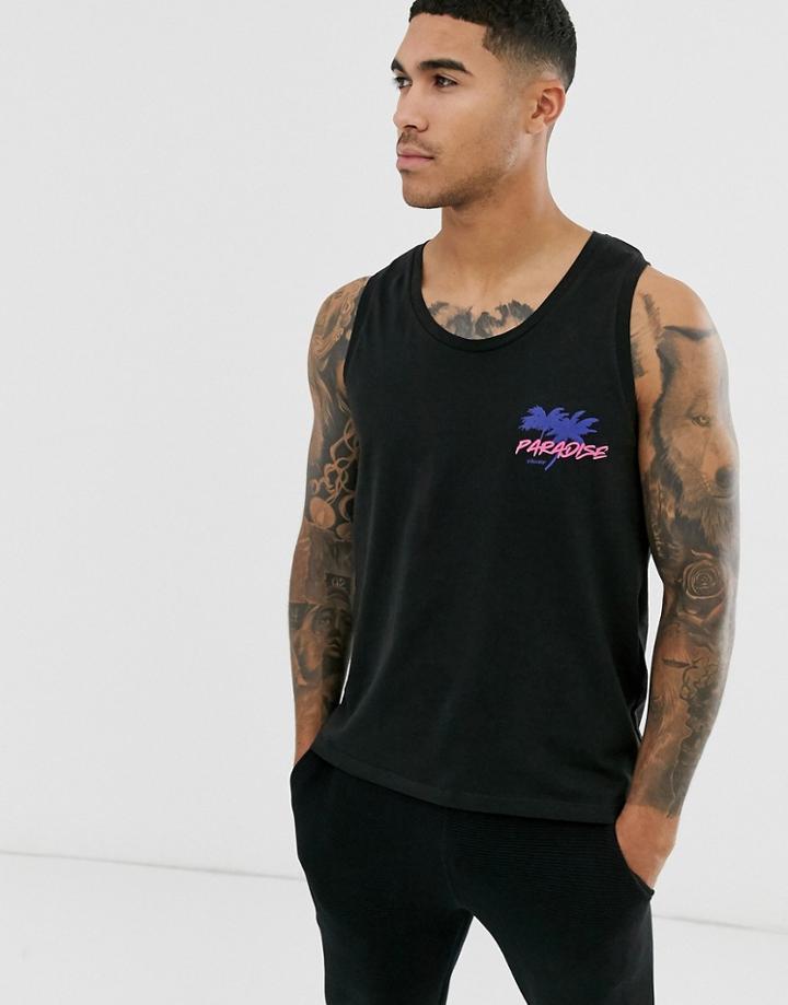 Jack & Jones Originals Paradise Print Tank In Black - Black