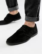 Asos Design Derby Shoes In Black Suede With Piped Edging