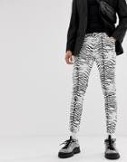 Asos Design Skinny Jeans In Leather Look Zebra Print-white