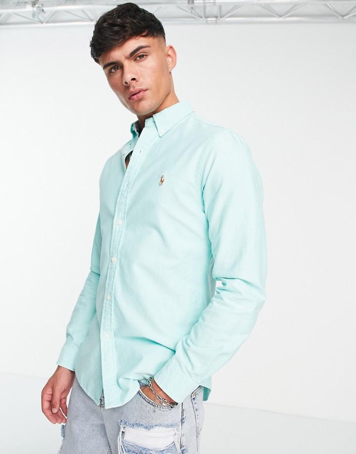Polo Ralph Lauren Slim Fit Oxford Shirt With Pony Logo In Light Green