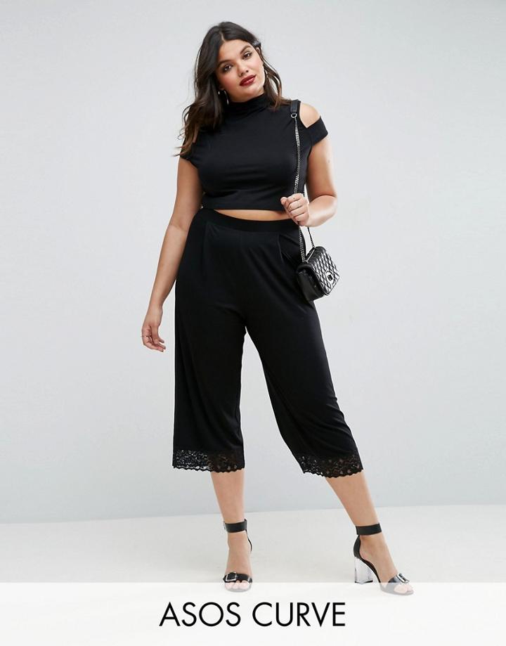 Asos Curve Lace Hem Culottes - Black