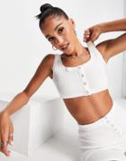 Lost Ink Ribbed Crop Top With Snaps Detail In White