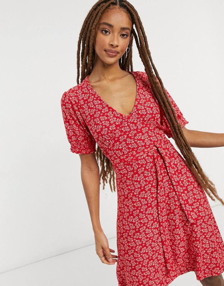 Qed London Soft Touch Mini Dress In Red Floral Print