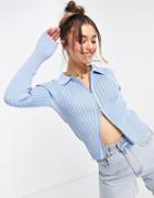 Daisy Street Cardigan With Two Way Zip In Rib Knit-blues