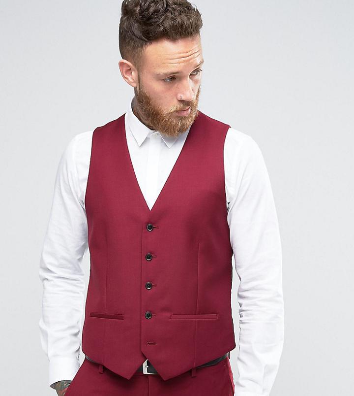 Farah Skinny Vest In Burgundy - Red