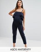 Asos Maternity Woven Jumpsuit With Ruffle Detail - Navy