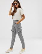 Daisy Street Relaxed Cargo Pants In Gingham - Blue