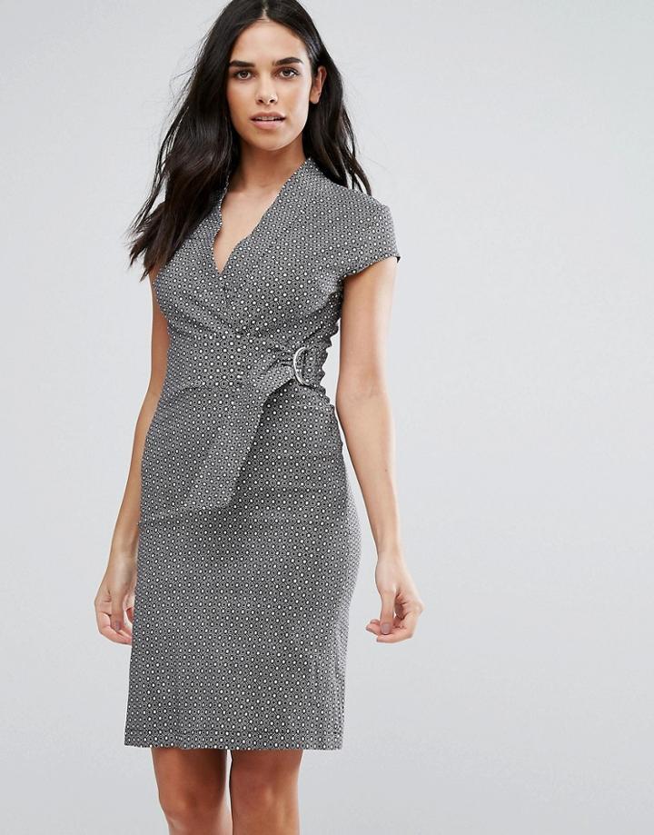 Liquorish Miniture Tile Print D Ring Dress - Gray