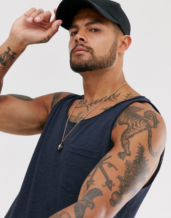 Jack & Jones Originals Tank With Raw Hem Details In Navy