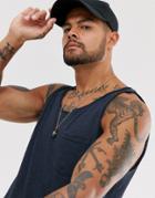 Jack & Jones Originals Tank With Raw Hem Details In Navy