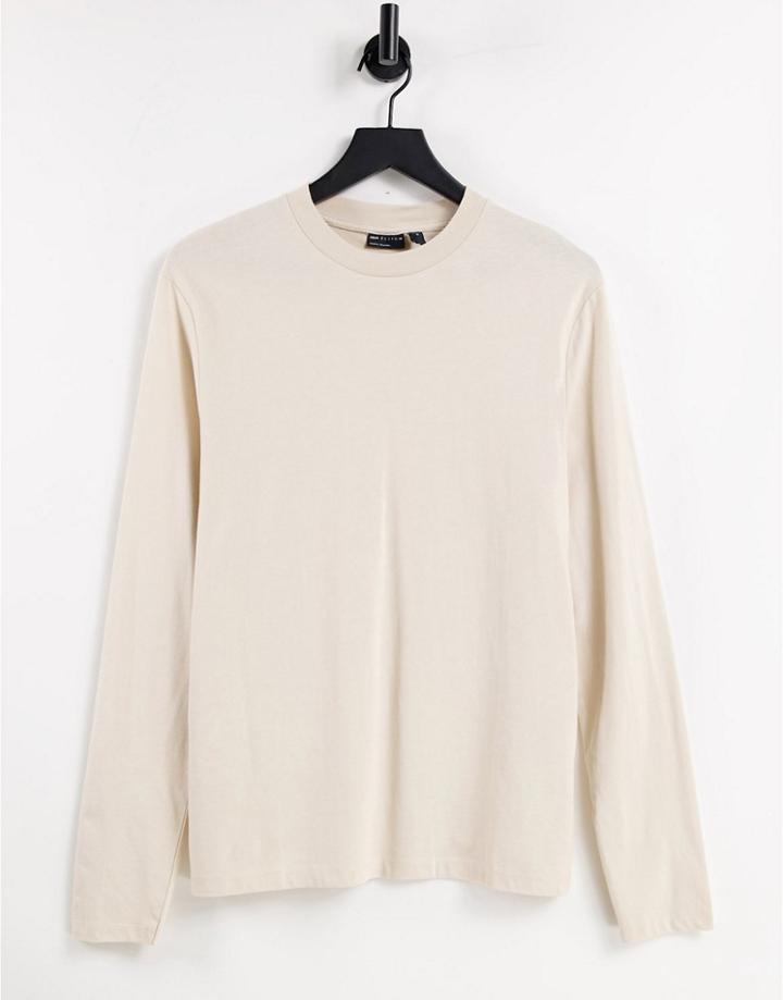 Asos Design Organic Long Sleeve T-shirt With Crew Neck In Beige-neutral