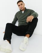 Topman Knitted Half Zip Turtle Neck Sweater In Green