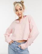 Weekday Gwen Organic Cotton Cropped Shirt In Dusty Pink