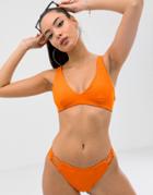 Asos Design Recycled Lattice Back Minimal Crop Bikini Top In Orange