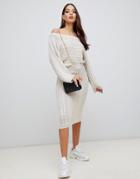 Asos Design Two-piece Cable Midi Skirt - Beige