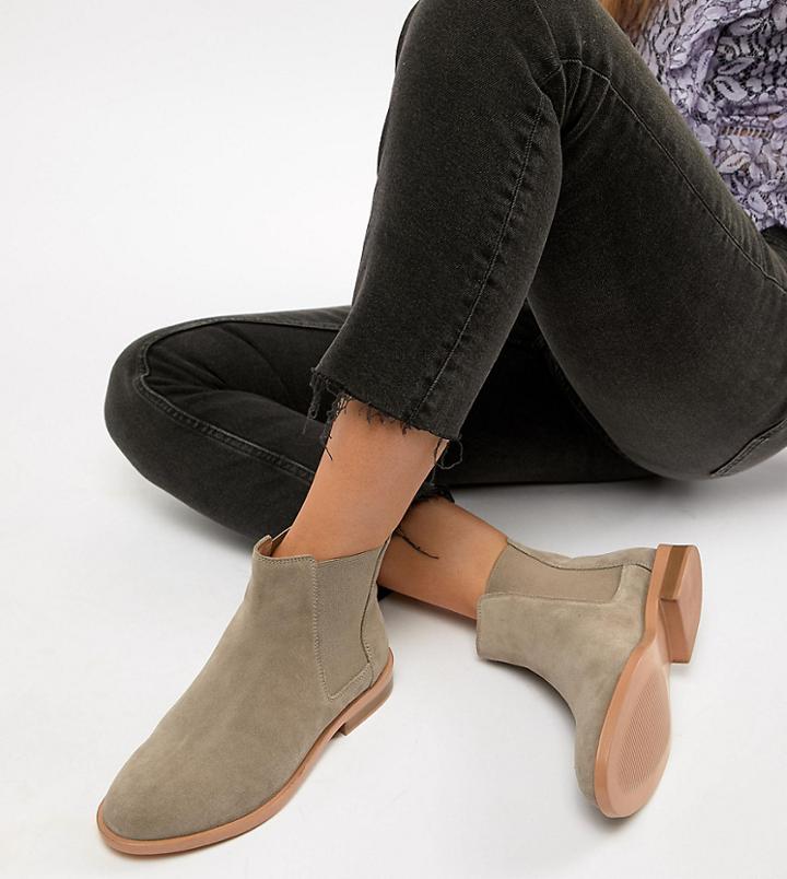 Asos Design Wide Fit Aura Suede Chelsea Ankle Boots - Stone