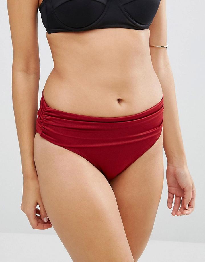 Pour Moi Azure Ruched Bikini Bottoms - Red