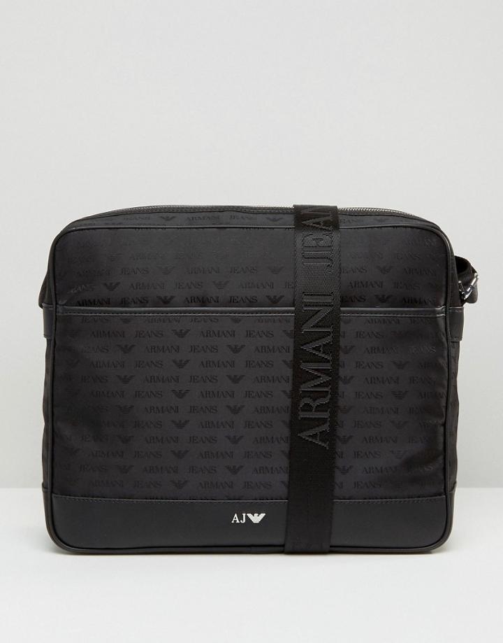 Armani Jeans All Over Logo Messenger Bag - Black