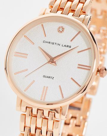 Christin Lars Slimline Linked Bracelet Strap Watch In Rose Gold