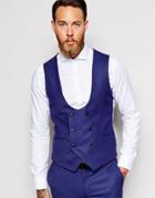 Noose & Monkey Double Breasted Vest With Stretch In Skinny Fit - Deep Blue