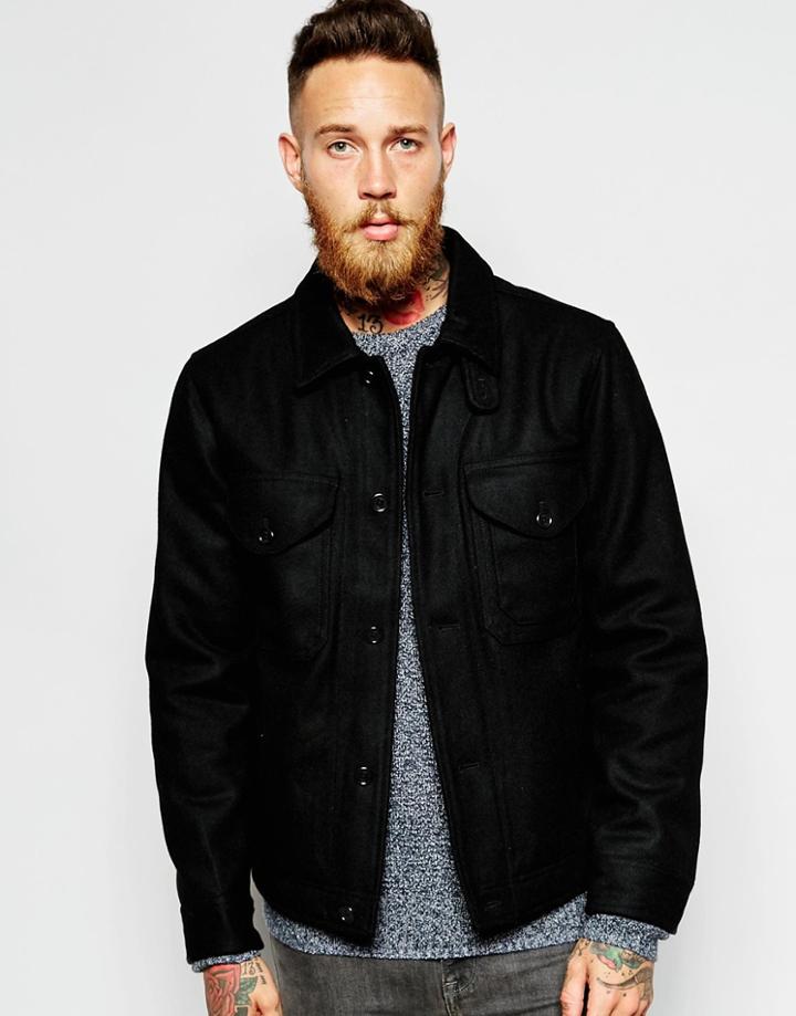 Lee Wool Jacket Zip Front Quilted Lining - Black