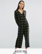 Asos Tall Brushed Soft Jersey Jumpsuit In Check - Multi