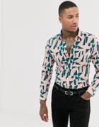 Devils Adovcate Abstract Print Slim Fit Shirt-green