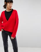 Asos Chunky Cardigan With Button Front - Red