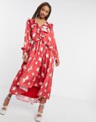 Sister Jane Midi Ruffle Dress With Full Skirt In Red Star Print