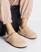 Asos Design Meditate Slingback Flat Clogs In Natural Shearling-neutral