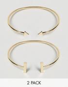 Nylon 2 Pack Cuff Bracelets With Bar And Arrow Detail - Gold