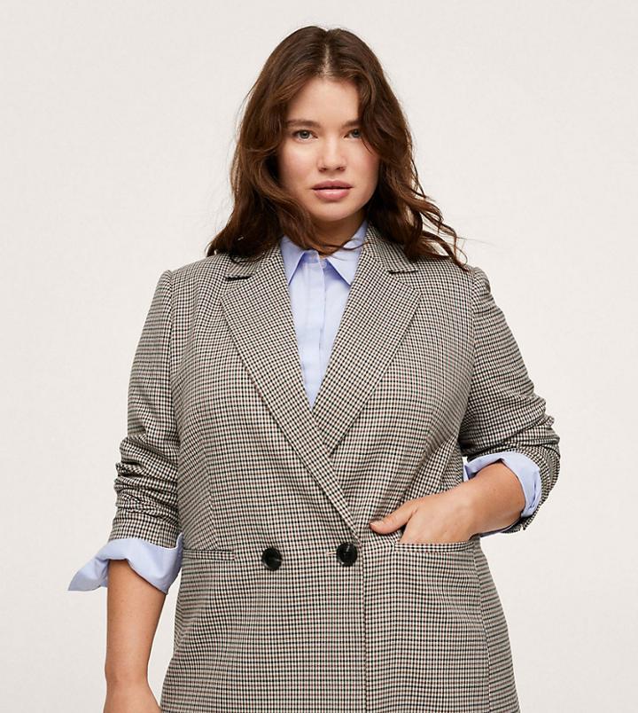 Mango Curve Blazer In Plaid-multi