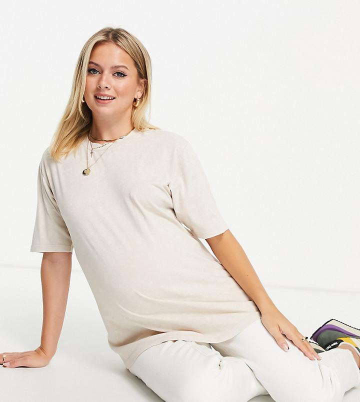 Asos Design Maternity Oversized T-shirt In Washed Stone-neutral