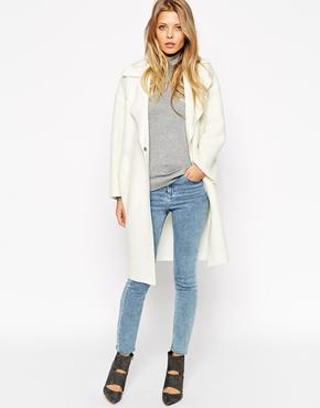 Asos Coat In Cocoon Fit And Raw Edge Textured Wool - Cream
