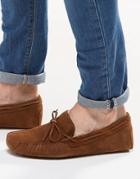 Asos Driving Shoes In Tan Suede With Tie Front - Tan