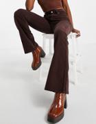 Topshop Cord Jamie Flare Cotton Blend Jean In Chocolate Brown - Brown