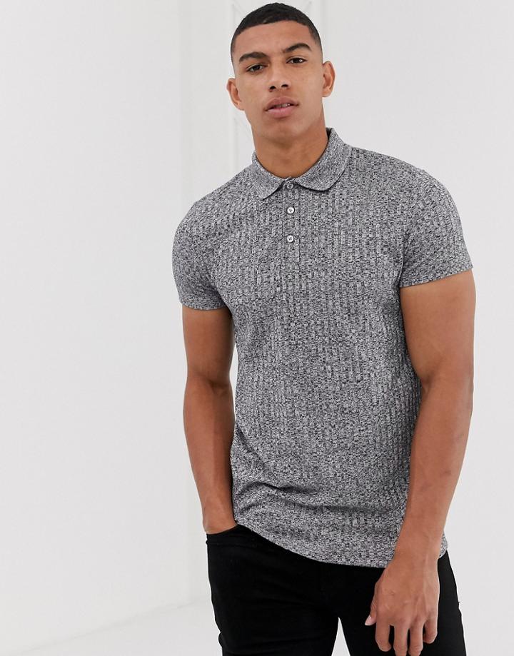 Asos Design Polo Shirt In Interest Rib-gray