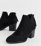 New Look Wide Fit Low Cut Heeled Ankle Boots In Black - Black