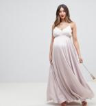 Asos Design Maternity Satin Maxi Skirt With Center Front Split - Silver