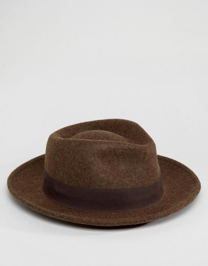 Asos Pork Pie Hat In Brown Marl - Brown