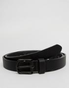 Asos Slim Belt In Faux Leather With Black Coated Trims - Black